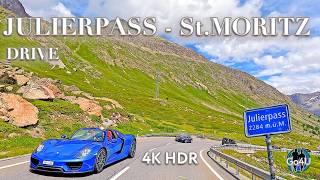 Switzerland St. MORITZ  DRIVE from JULIERPASS to Luxury Village among the Mountains 4K HDR