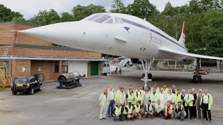 Brooklands Concorde G-BBDG is turned around at Brooklands Museum