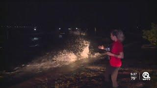 Waves crash against seawall in Sewall's Point