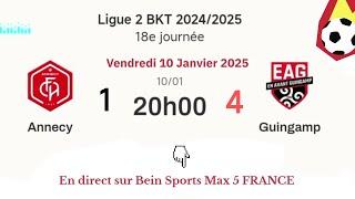 Ligue 2 BKT : Annecy 1 - 4 Guingamp en direct sur Bein Sports Max 5 France | 10/01/2025 à 20 h