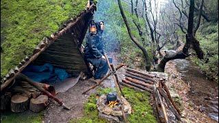 Building a Warm and Cozy Survival Shelter in 3 Days. Solo Bushcraft Camping, Rainforest, Diy