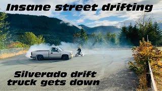 drifting my 700 hp turbo Silverado drift truck on the streets!!