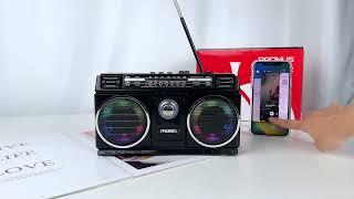 PRUNUS J-750 Radio:AM/FM, Bluetooth, solar rechargeable, dual speakers, TF/USB play, colorful lights