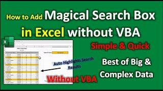 Add Quick Search Box in Excel with Auto Highlighting Search Results | no VBA needed (Best Trick)