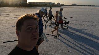 Beach metal detecting with the whole crew for lost jewelry