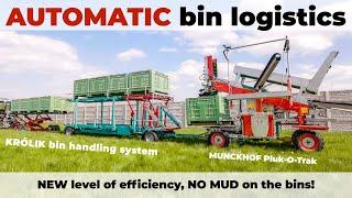 KRÓLIK automatic bin trailer for Munckhof Pluk-O-Trak | KRÓLIK bin handling system