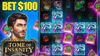 $100 MAX BET SIZE SPINS on TOME OF INSANITY... HUGE WIN!! (OMG)