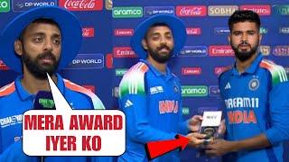 Varun Chakravarthy gave his MAN OF THE MATCH AWARD to Shreyas Iyer won everyone's heart | INDvsNZ CT