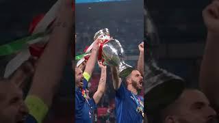 Chilleni and Bonucci celebrate with Euro trophy after the final