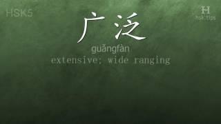 Chinese HSK 5 vocabulary 广泛 (guǎngfàn), ex.1, www.hsk.tips