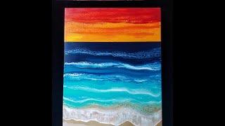 Beach Wave at Sunset - Controlled Swipe Tutorial  Paint Pouring Beach Art Fluid Art