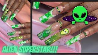 Green Alien Superstar Acrylic Nails