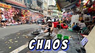 Chaotic Hang Ma Street  in Hanoi Vietnam