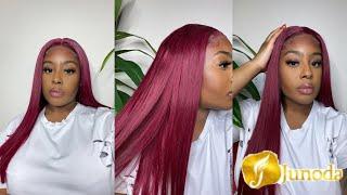 BEAUTIFUL QUICK & EASY INSTALL 99J BURGUNDY WIG FT Junoda Wig