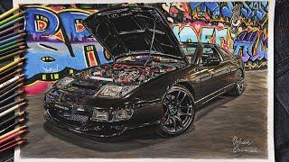 Nissan 300ZX with Graffiti Background Car Drawing - Wall Decor