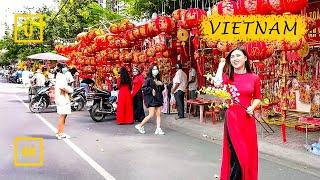 Walking in Vietnam. Streets of Nha Trang on the eve of Lunar New Year. Binaural Audio. [4K] 2021