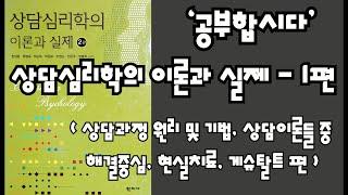 심리북튜버 | 상담심리학의 이론과 실제 공부하기 - 1편/ 상담의 과정과 원리 및 기법, 상담이론들 중 해결중심, 현실치료, 게슈탈트이론 편