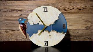 Carved Woodpecker and Epoxy Resin Clock - Resin Art