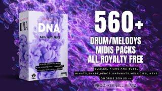 (560+) FREE [MIDI PACK + DRILL DRUM PACK + MELODY 2022] "DNA"| 808s, Percs, Hihats + More