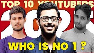 Top 10 Youtubers In India 2025 || WHO IS NO 1? || Dhruv Rathee, Mr Indian Hacker