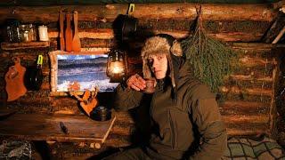 Winter Life in a Off Grid log Cabin in the Wilderness, Ice Storm, A Cozy Homemade Meal | Tiny Home