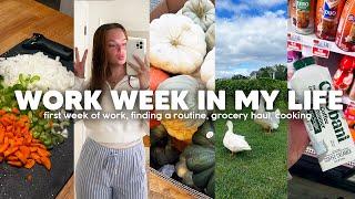 WORK WEEK IN MY LIFE: my first week of work! finding a routine, healthy grocery haul, cook with me