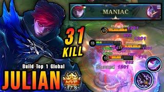 31 Kills + MANIAC!! Julian Hybrid Attack Speed Build - Build Top 1 Global Julian ~ MLBB