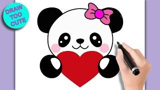 How to Draw a CUTE PANDA HOLDING A HEART (Easy Step by Step Drawing)