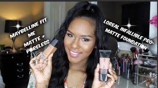 Loreal Infallible Pro Matte vs Maybelline Fit Me Matte + Poreless Foundation Review & Demo