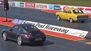 Cosworth YB Mk1 Escort vs Porsche 911 Carrera at Santa Pod Raceway