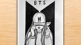 BTS ARMY GIRL DRAWING | BTS ARMY BOMB DRAWING EASY STEP BY STEP | BTS GIRL DRAWING PENCIL SKETCH