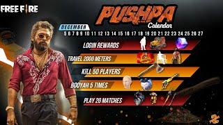 Pushpa Event Calender Free Rewards | Free Fire Pushpa Event Rewards | Free Fire New Event