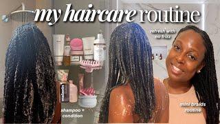 MY NATURAL HAIRCARE WASH DAY ROUTINE for Length Retention | 2 week old mini braids refresh