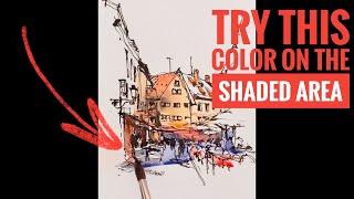 Try this color for shadow areas/Magical complementary colors /Urban sketching techniques