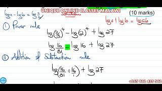 2023 MANEB Maths Paper II Question #9 (How to Express Logarithms as Logarithm of Single Number)