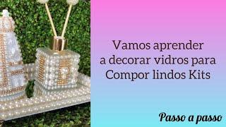 Vidros decorados com pérolas, strass e Flores 