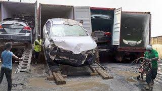 Scary Way They Unload Imported Broken Cars in Nigeria