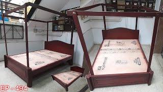 Wooden cot with mosquito net frame | queen bed | double cot | double bed | EP-494 | maari furniture