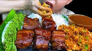 BRAISED PORK BELLY, SPICY SHRIMP PICKLED SALAD & SPICY FISH PASTE * MUKBANG SOUNDS *