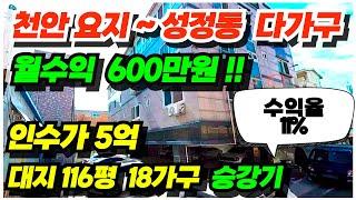 no.572 천안 다가구주택 매매 성정동 교통요지 위치, 대지110평 다가구 18가구, 매매가 11억대 가성비갑 인수가 5억대, 월수익 530만원 수익율 10 5% 준신축급 급매