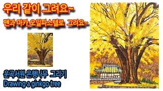 407회) 운곡서원 은행나무 그리기Drawing a ginkgo tree#여행드로잉 #그림독학 #나무그리기