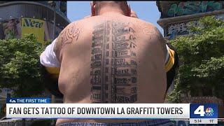 Fan gets tattoo of downtown LA Graffiti Tower