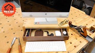 Hand Tool Woodworking project. Cherry Monitor/Laptop Stand With Continuous Grain Walnut Drawer.