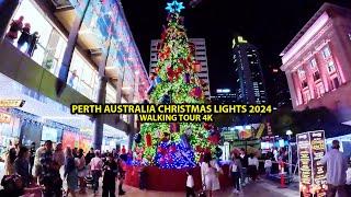 Perth City Christmas Walking Tour 4K (Christmas Lights Illuminated in City Centre, Perth, Australia)