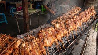 대나무 작대기에 꽂아 숯불에 굽는 태국 치앙마이 1등 숯불 통닭 / Amazing way to grill chicken - Thai street food