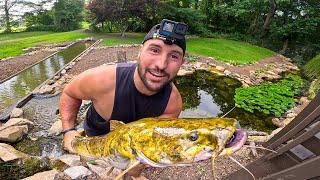 Pranking Bestfriend with GIANT Catfish in Backyard Pond!! (noodling)