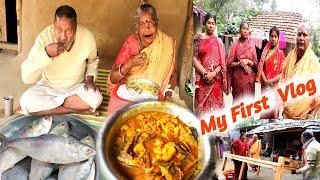 My First Vlog / Home Tour And Lifestyle || Grandmother Recipe HILSHA Fish With taro cooking & Eating