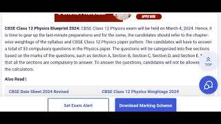 CBSE Class 12 Physics Blueprint 2024: Marking scheme, paper pattern