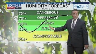 Less humid Tuesday and Wednesday - CBS42 News @ 10pm Forecast
