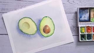 Watercolor still life painting tutorial for beginners. How to paint avocado?